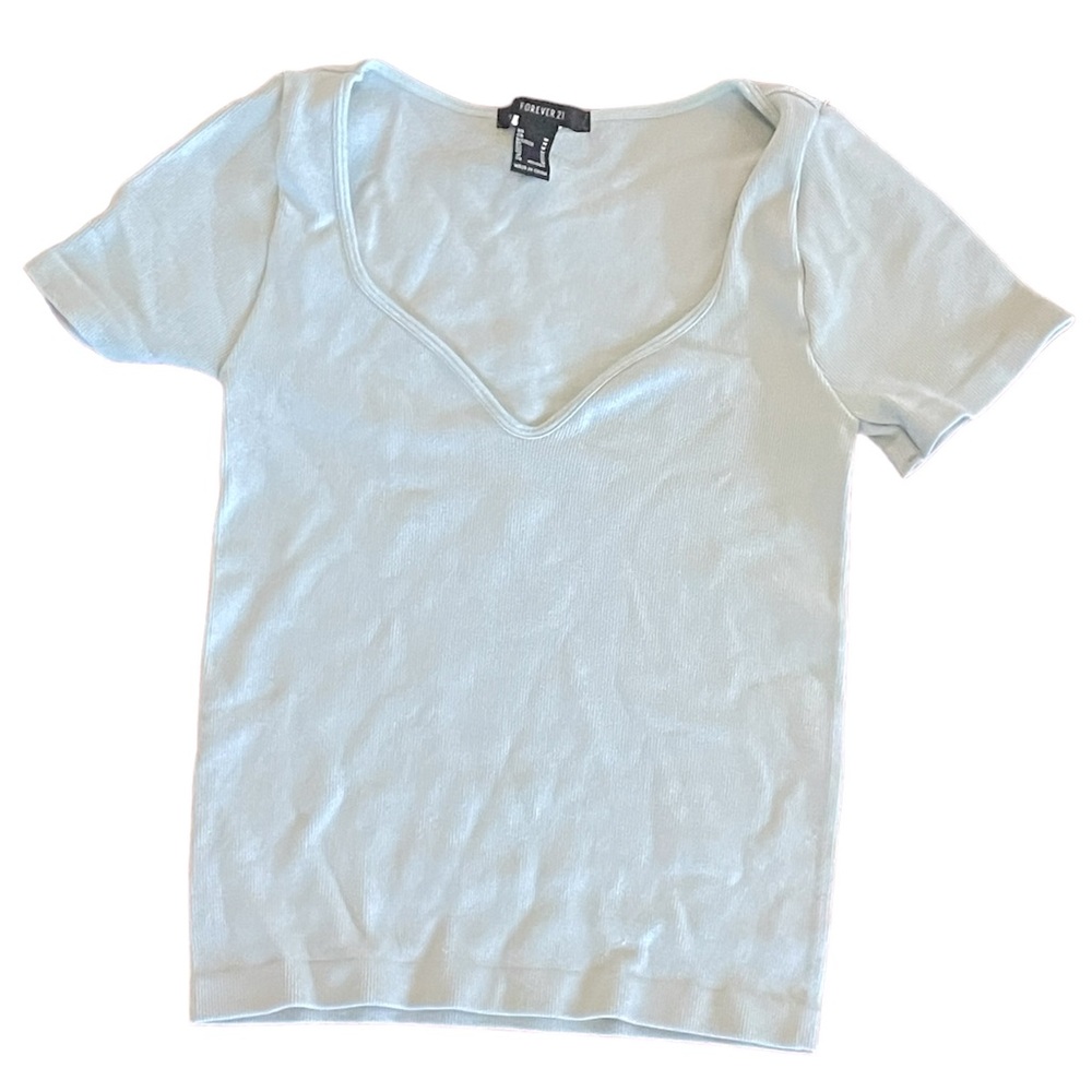 Forever 21, v-neck ribbed white tee, size M